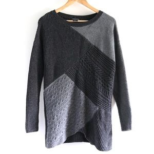 Trouve Knit Geometric Textured Contrast Sweater S